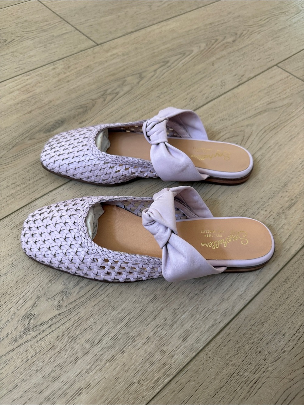 Seychelles Pale Lilac Woven Knot-Top Slide Mules